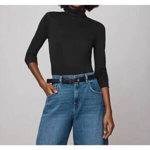 NEW SPLENDID bamboo long sleeve turtleneck top in black